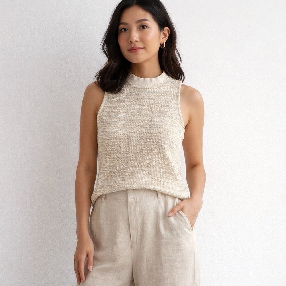 MNG Cream Textured Knit Tank Top Women's M Minimalist Modern Capsule Layering - Picture 2 of 8